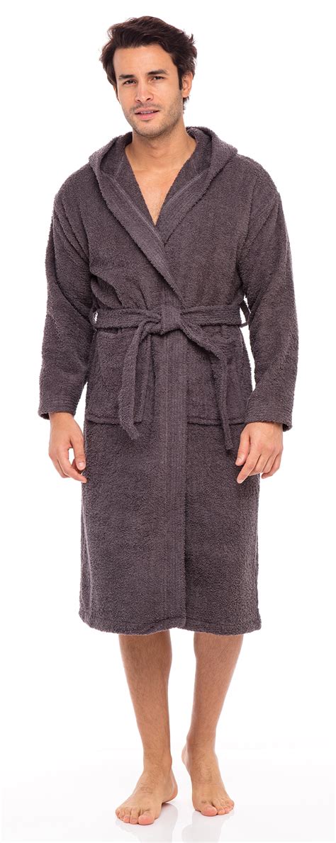 Skylinewears - Men Hooded Bathrobe For Men 100% Cotton Terry Bathrobes with Hood Towel Spa Robe ...