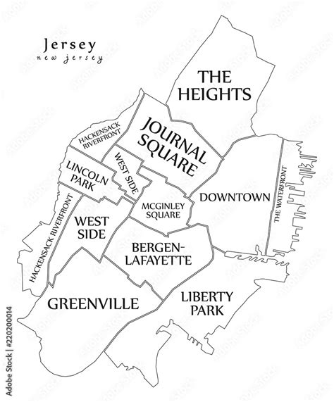 Modern City Map - Jersey New Jersey city of the USA with neighborhoods ...