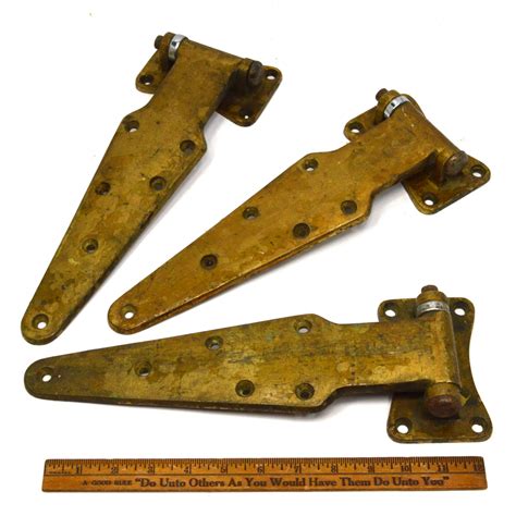 Vintage LARGE BRASS DOOR HINGE Lot of 3 Salvaged WALK-IN FREEZER/COOLE ...