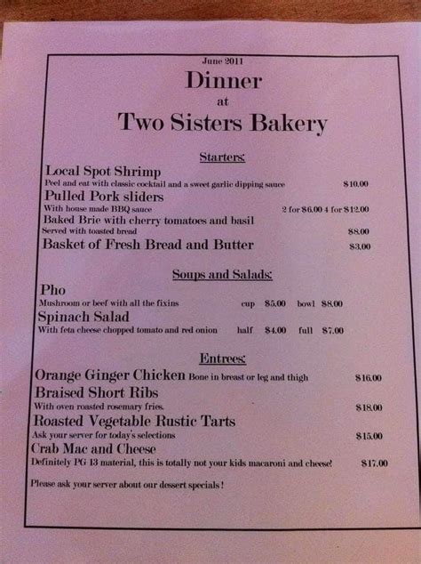 Two Sisters Bakery Menu, Menu for Two Sisters Bakery, Homer, Homer - Urbanspoon/Zomato