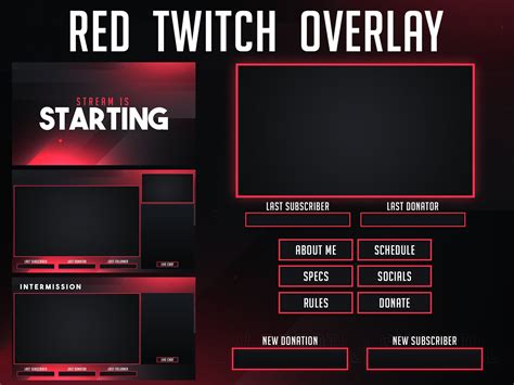 Animated Red Overlay Package Red Twitch Overlay Pack Scenes Screens ...