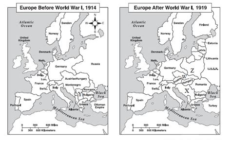 Compare the map of Europe before and after the territorial rearrangements following WWI, and ...