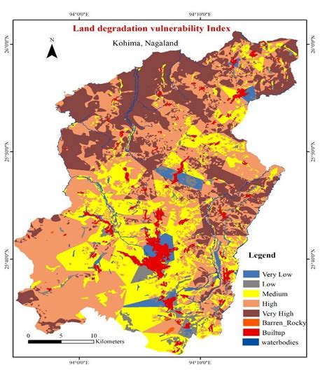 Land degradation vulnerability map along with the levels of ...