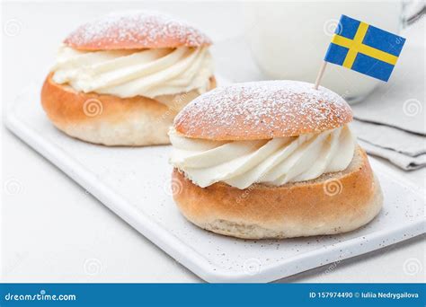 Traditional Swedish Dessert Semla, Also Called Shrove Bun, with Almond ...