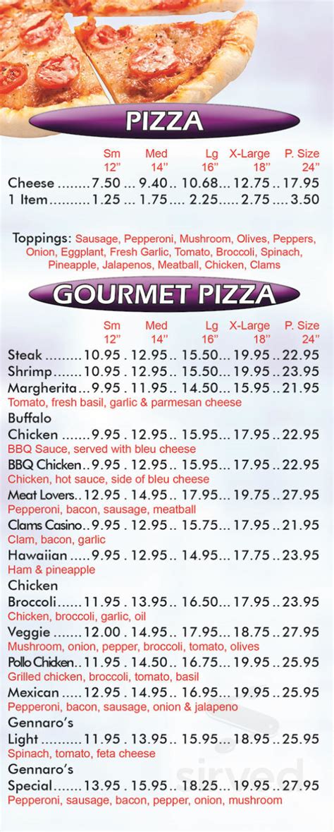 Gennaro's Pizza Pasta menu in New Haven, Connecticut, USA