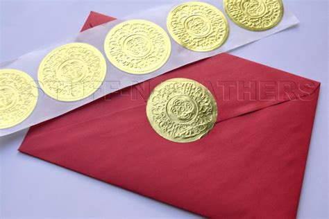 GOLD Foil Sticker Seals, Large Round Embossed Stickers – Use As Envelope Seals, Invitation Seals ...