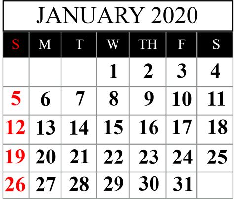 Free Blank January 2020 Calendar Printable in PDF, Word, Excel