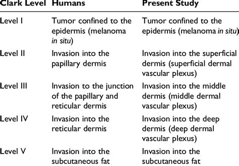 Comparison of the Clark Level Used in Humans and the Modified Clark... | Download Table