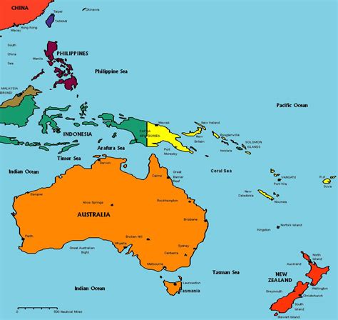 Oceania Physical Map Countries