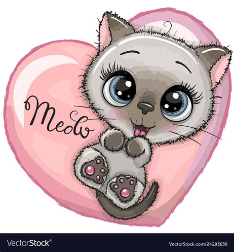 Cute cartoon kitten with big eyes Royalty Free Vector Image | Kitten ...