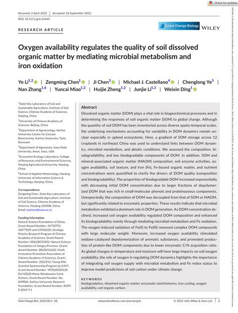 (PDF) Oxygen availability regulates the quality of soil dissolved ...