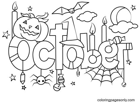 Happy October Month Coloring Page - Free Printable Coloring Pages