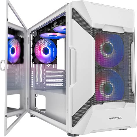 MUSETEX MATX (Micro-ATX) Gaming PC Case Pre-Installed 5PCS ARGB Fans, Magnetic Design Opening ...