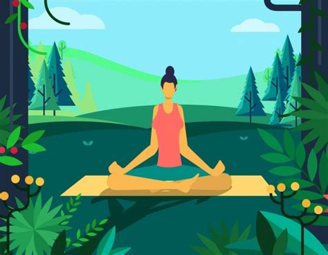 Yoga Background Relaxed Woman Nature Scene Cartoon Design-vector People-free Vector Free Download