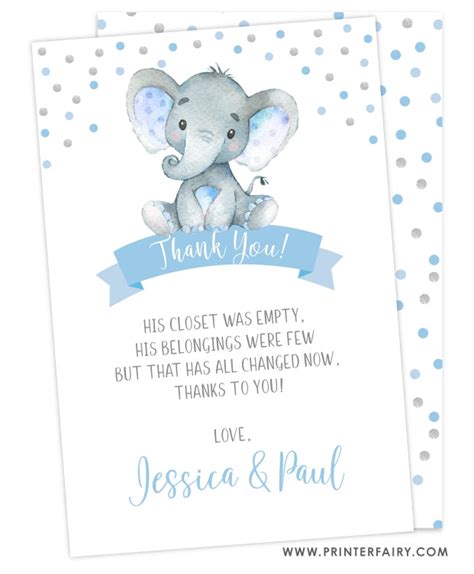 Elephant Boy Baby Shower Thank You Card | PrinterFairy