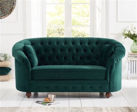 Rounded green plush velvet 2 seater sofa - Homegenies