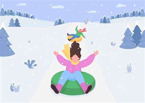 Snow hill sledging 1631124 Vector Art at Vecteezy