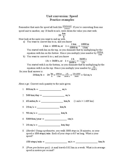 Speed Unitconversion-Examples | PDF | Speed | Physics