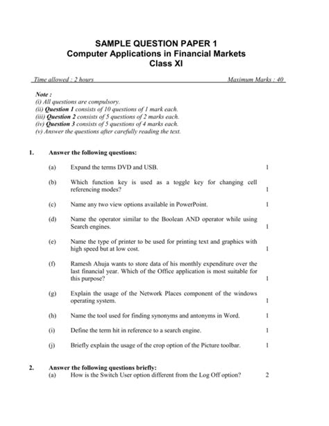 SAMPLE QUESTION PAPER 1