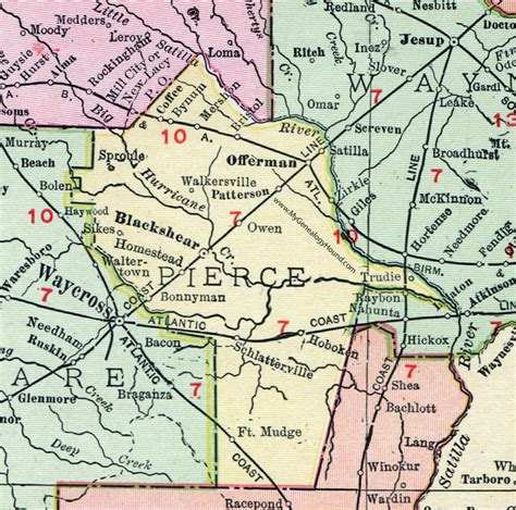 Pierce County, Georgia, 1911, Map, Blackshear, Patterson, Offerman ...