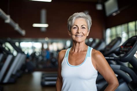 Premium AI Image | Portrait of smiling senior woman exercising in fitness