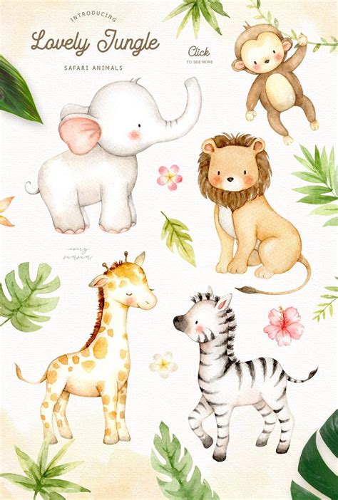 Lovely Jungle Watercolor Clip Art Safari Animal Woodland - Etsy ...