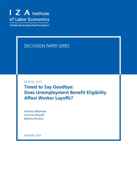 (PDF) Timed to Say Goodbye: Does Unemployment Benefit Eligibility Affect Worker Layoffs | Andrea ...