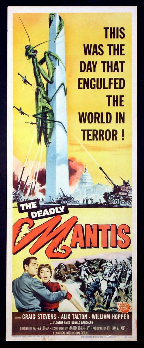 THE DEADLY MANTIS (1957) Original insert size, 14x36 movie poster ...