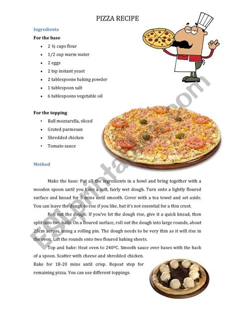 Pizza recipe - ESL worksheet by Michelicap