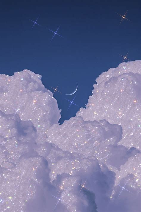 Cloudy Glitter Sky and Aesthetic Moonlight Poster/wall Art, Digital Print, Background, Phone ...