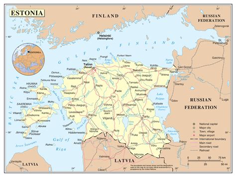 Large detailed political map of Estonia with roads, railroads, cities and airports | Estonia ...