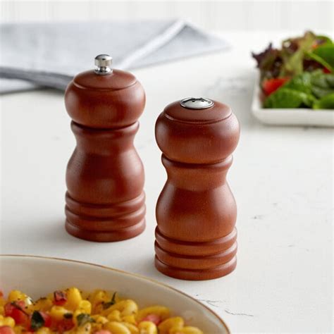 Choice 4" Matte Brown Wooden Salt Shaker and Pepper Mill Set