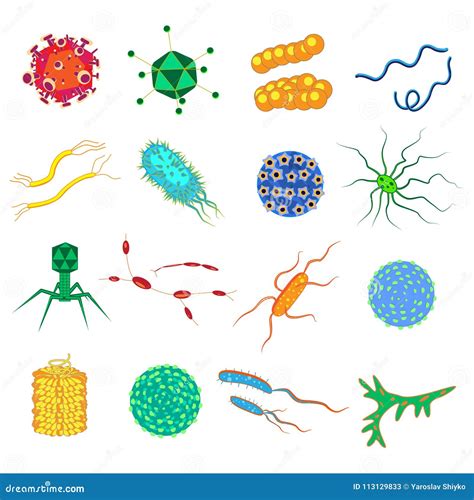 Bacteria and Germs Colorful Set, Micro-organisms Disease-causing Objects, Different Types ...