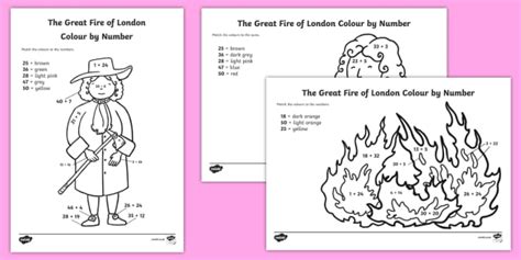 The Great Fire of London Addition to 50 Colour by Number Worksheet