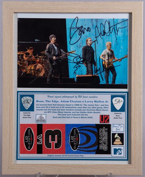 Lot - U2 Signed Photo/ Two Picks/ VIP Pass