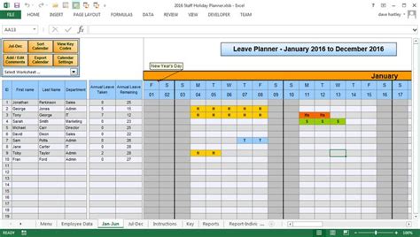 The Staff Leave Calendar A Simple Excel Planner To Manage Staff | Vacation planner template ...