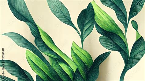 Green plant and leafs pattern. Pencil, hand drawn natural illustration. Simple organic plants ...