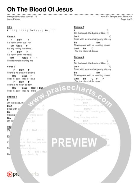 Oh The Blood Of Jesus Chords PDF (Lucia Parker) - PraiseCharts