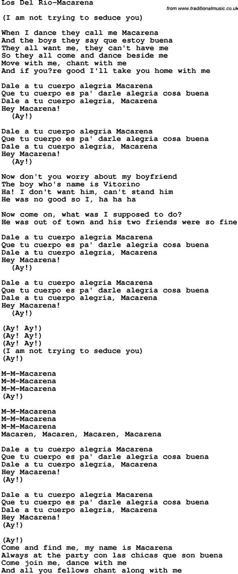 Novelty Song: Los Del Rio-Macarena lyrics