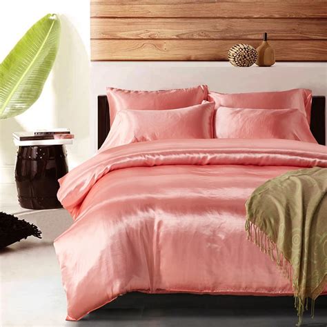 Luxury Pink Satin Silk Bedding Set Queen King Size Printing Pillowcase Duvet Cover Sets Silk ...