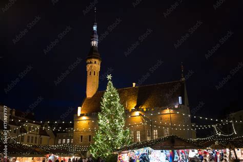 christmas market at tallinn old town hall square Stock Photo | Adobe Stock