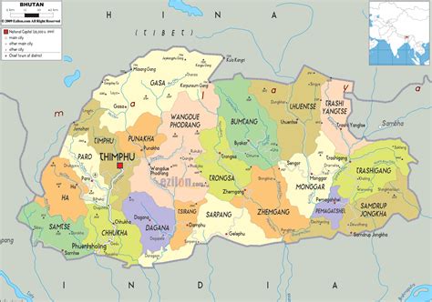 Detailed Political Map of Bhutan - Ezilon Maps