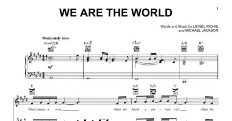 We Are The World (Piano, Vocal & Guitar Chords (Right-Hand Melody))