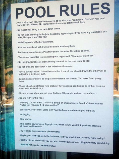 Funny pool rules sign. | Pool rules sign, Pool rules, Pool rules sign funny