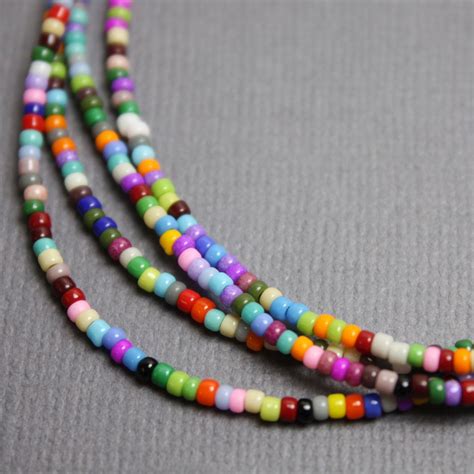 Multi Color Seed Bead Necklace-Shiny Opaque 11/0 Beads-Single Strand | Seed bead necklace ...