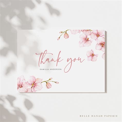 Printable Orchids Thank You Card Template 5x7 DIY Watercolor Pink Orchids Wedding Thank You Card ...