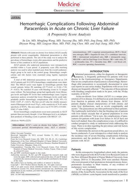 (PDF) Hemorrhagic Complications Following Abdominal Paracentesis in ...