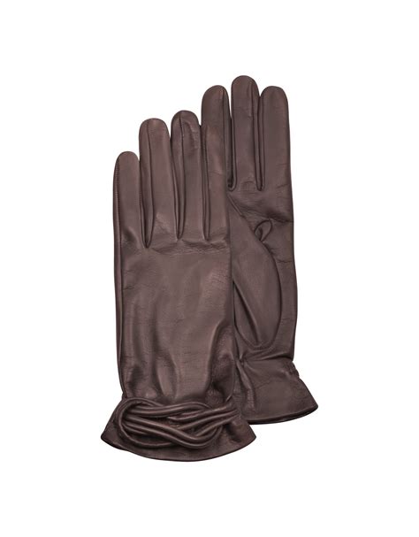 Forzieri Women's Brown Leather Gloves W/knot in Brown | Lyst