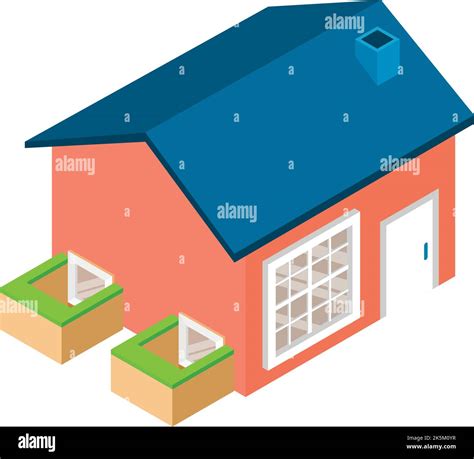 Standard house icon isometric vector. Modern one story house with basement icon. Residential ...