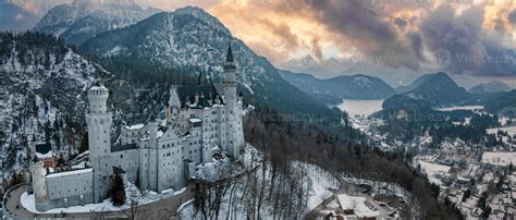 Aerial view of the Neuschwanstein Castle or Schloss Neuschwanstein on a winter day 21200370 ...